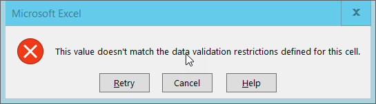 Image of error message for inputing invalid data